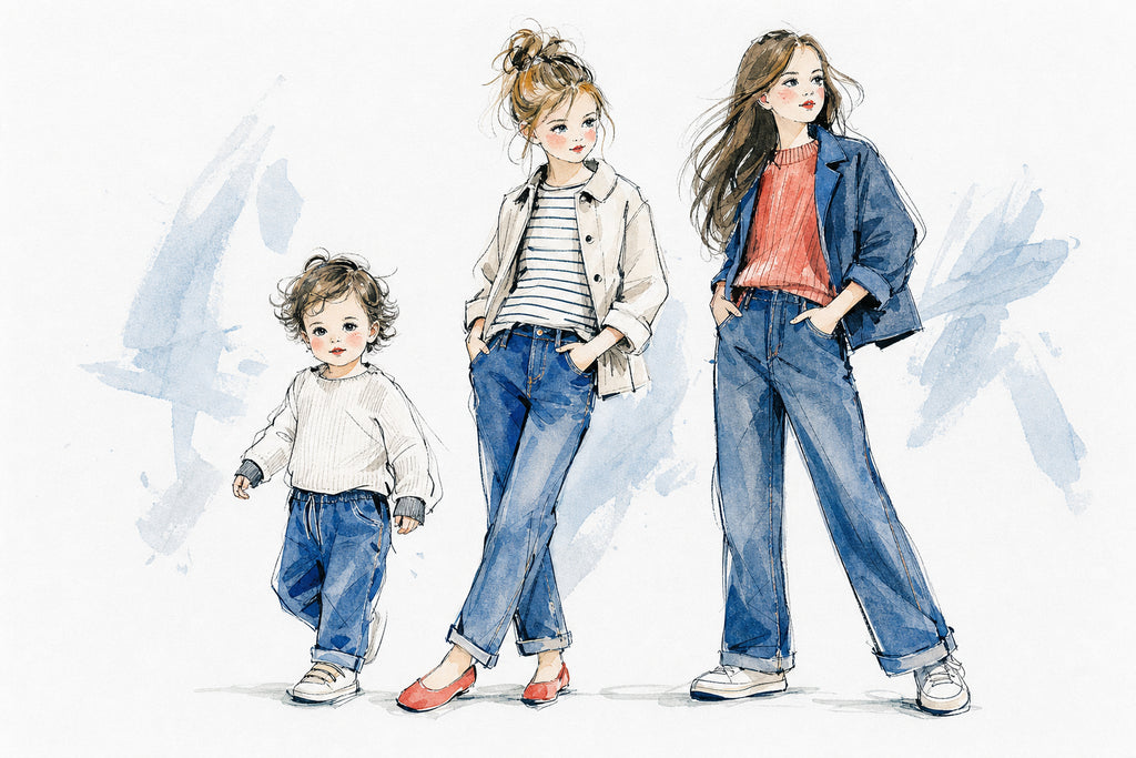 Jeans bambino firmato appoggiato su un piano: come scegliere il denim per ogni età