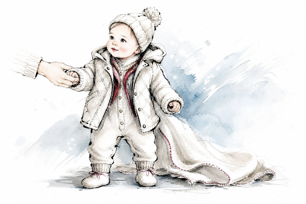 Capospalla neonato firmato per l'inverno: giubbino e copertina su tutina pesante