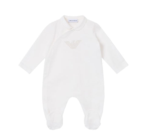 Armani off-white baby one-piece — front view