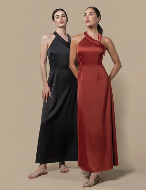 abito-lungo-in-viscosa-anonyme - MARRONE - styled