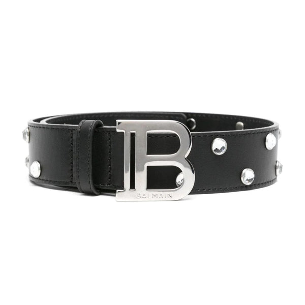 Balmain black belts and braces — front view