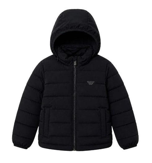 Armani blue puffer jacket — front view